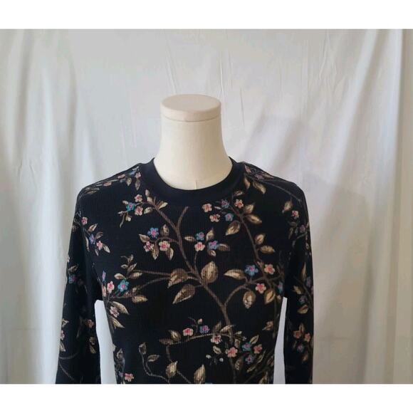 Sold! Sundance Womens Designer Black Floral Thermal Long Sleeve Tee Top Small - Picture 2 of 5